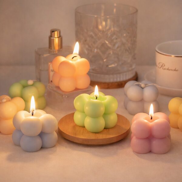 Aesthetic Pastel Bubble Cube Candles – Scented Soy Wax Decor