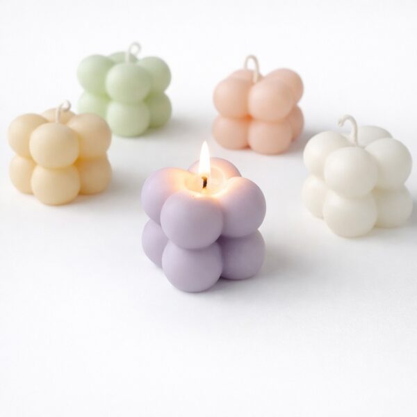 Aesthetic Pastel Bubble Cube Candles – Scented Soy Wax Decor
