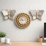 Golden Monarch 3-Piece Wall Clock & Mirror Butterfly Set