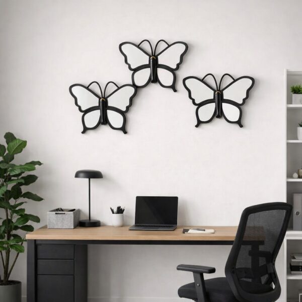 Titli Gold & Matte Black Butterfly Wall Mirror Set